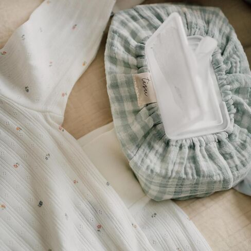 Baby Wipes Cover – Universal Size, One Size Fits All Wipes Packages | Muslin Cotton Tissue Cover for Nursery, Diaper Bag & Changing Table, Station | Gingham & Neutral Patterns (Cream) in Kuwait