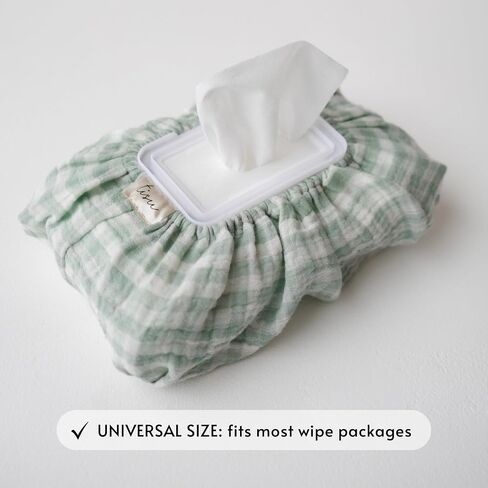 Baby Wipes Cover – Universal Size, One Size Fits All Wipes Packages | Muslin Cotton Tissue Cover for Nursery, Diaper Bag & Changing Table, Station | Gingham & Neutral Patterns (Cream) in Kuwait
