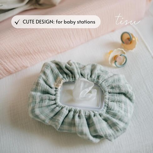 Baby Wipes Cover – Universal Size, One Size Fits All Wipes Packages | Muslin Cotton Tissue Cover for Nursery, Diaper Bag & Changing Table, Station | Gingham & Neutral Patterns (Cream) in Kuwait