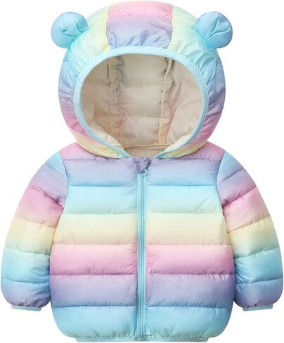 AIWUHE Baby Puffer Jacket Hooded Light Winter Coats Bear Ears Zipper Up Down Coats Outwear for Toddler Boys Girls 6M-4T in Saudi Arabia