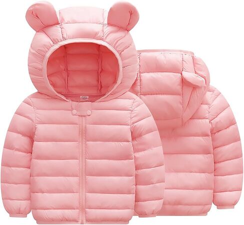 AIWUHE Baby Puffer Jacket Hooded Light Winter Coats Bear Ears Zipper Up Down Coats Outwear for Toddler Boys Girls 6M-4T in Saudi Arabia