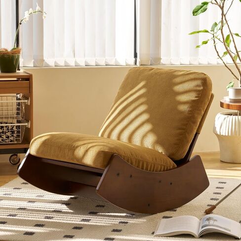 Comfortable Glider Rocking Chair, Upholstery Glider Chair, Solid Wood Frame, Perfect for Multiple Settings Accent Reading Chair for Bedroom,Living Room,Nursery (Orange) in Saudi Arabia