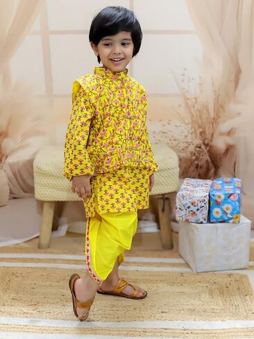 Pure Cotton Printed jacket with Dhoti Kurta for Boys in Kuwait