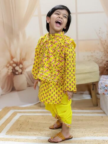 Pure Cotton Printed jacket with Dhoti Kurta for Boys in Kuwait