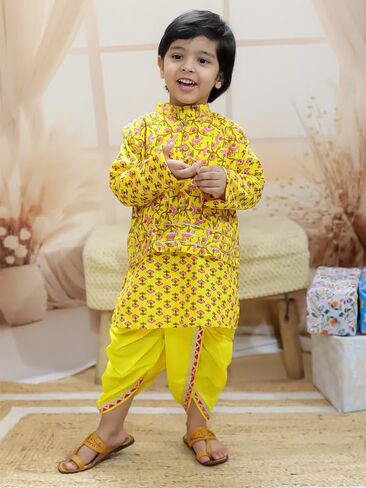 Pure Cotton Printed jacket with Dhoti Kurta for Boys in Kuwait