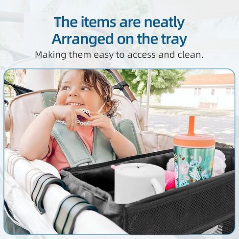 Stroller Snack Tray Compatible with Wonderfold Wagon - Upgraded with Extra Thick Base, Waterproof Faux Leather Sides & Side Mesh Pockets for Added Durability (W2 Series Thickened) in Kuwait