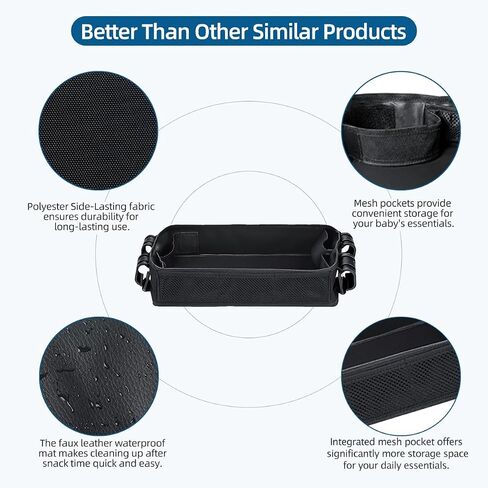 Stroller Snack Tray Compatible with Wonderfold Wagon - Upgraded with Extra Thick Base, Waterproof Faux Leather Sides & Side Mesh Pockets for Added Durability (W2 Series Thickened) in Kuwait