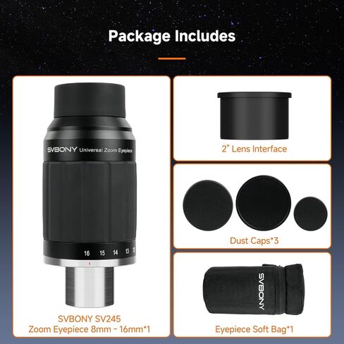 Svbony SV245 Zoom Eyepiece ، Zoom 8 to 16mm Telescope Eyepiece ، Parfocal Design ، 1.25 '' 2 '' Interface ، 63 ° STANTION FILEY 8 Element 5 Group in Saudi Arabia