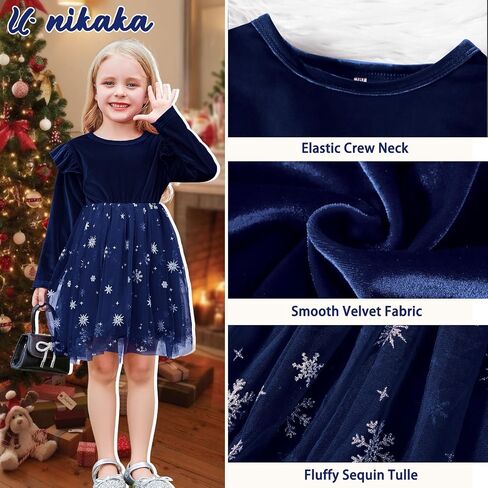 U·nikaka Toddler Baby Girls Velvet Dress Sequin Tutu Winter Toddler Long Sleeve Party Holiday Dress for Girls in Kuwait