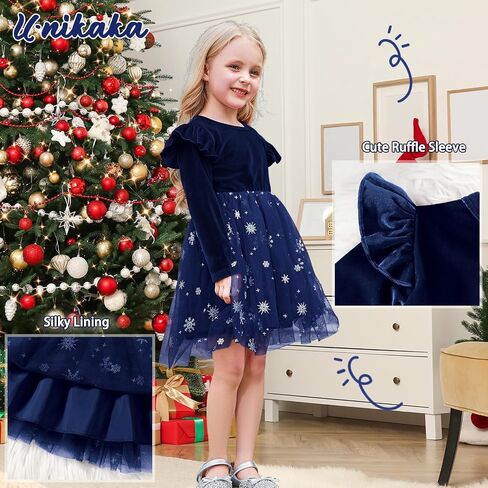 U·nikaka Toddler Baby Girls Velvet Dress Sequin Tutu Winter Toddler Long Sleeve Party Holiday Dress for Girls in Kuwait
