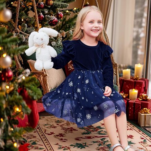U·nikaka Toddler Baby Girls Velvet Dress Sequin Tutu Winter Toddler Long Sleeve Party Holiday Dress for Girls in Kuwait