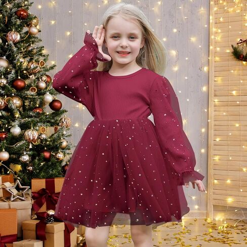 Toddler Baby Girls Tutu Dress Long Sleeve Star Glitters Tulle Gown Sequin Winter Baby Party Special Occasion Dress in Saudi Arabia