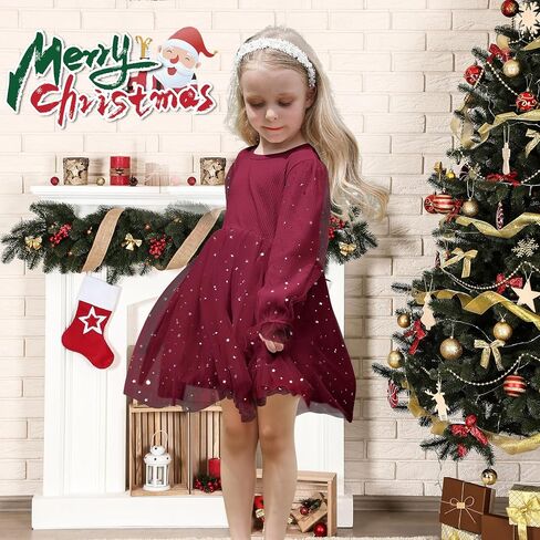 Toddler Baby Girls Tutu Dress Long Sleeve Star Glitters Tulle Gown Sequin Winter Baby Party Special Occasion Dress in Saudi Arabia