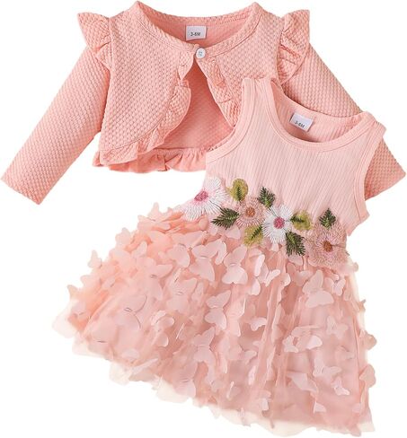 Renotemy Newborn Baby Girl Flower Dress Toddler Tutu Tulle Dress Princess Wedding Birthday Party Dresses for Girls 3M-3T in Saudi Arabia