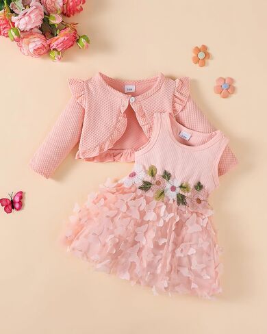 Renotemy Newborn Baby Girl Flower Dress Toddler Tutu Tulle Dress Princess Wedding Birthday Party Dresses for Girls 3M-3T in Saudi Arabia