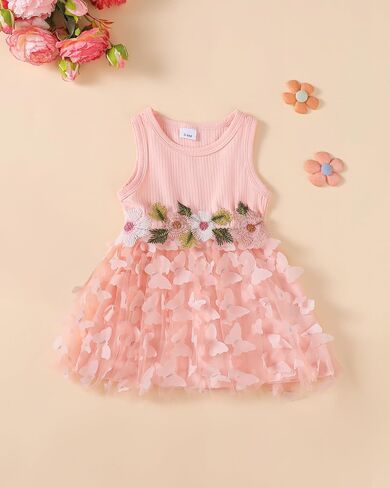 Renotemy Newborn Baby Girl Flower Dress Toddler Tutu Tulle Dress Princess Wedding Birthday Party Dresses for Girls 3M-3T in Saudi Arabia