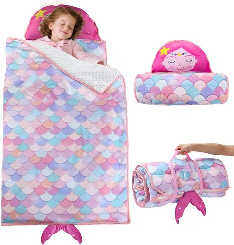 Thick Toddler Nap Mat with Pillow - Lightweight & Portable Toddler Sleeping Bag for Kids Boys Girls Aged 1~5 Daycare Preschool Travel in Saudi Arabia