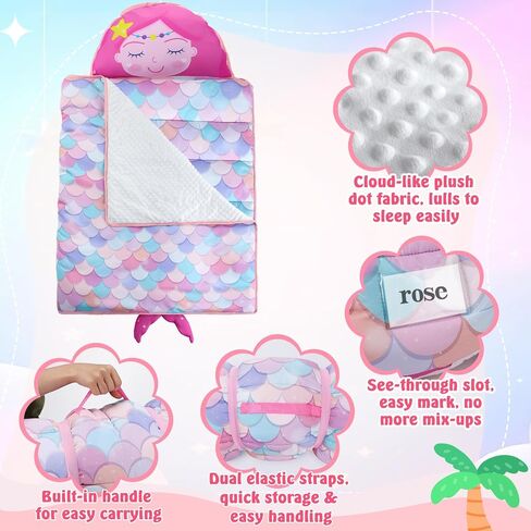 Thick Toddler Nap Mat with Pillow - Lightweight & Portable Toddler Sleeping Bag for Kids Boys Girls Aged 1~5 Daycare Preschool Travel in Saudi Arabia
