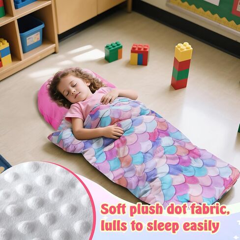 Thick Toddler Nap Mat with Pillow - Lightweight & Portable Toddler Sleeping Bag for Kids Boys Girls Aged 1~5 Daycare Preschool Travel in Saudi Arabia