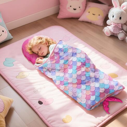 Thick Toddler Nap Mat with Pillow - Lightweight & Portable Toddler Sleeping Bag for Kids Boys Girls Aged 1~5 Daycare Preschool Travel in Saudi Arabia