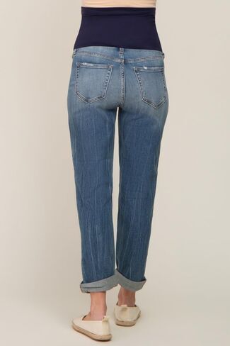 PinkBlush Distressed Knee Rolled Hem Maternity Straight Leg Jeans in Saudi Arabia
