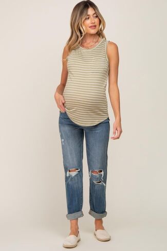 PinkBlush Distressed Knee Rolled Hem Maternity Straight Leg Jeans in Saudi Arabia