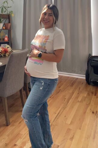 PinkBlush Distressed Knee Rolled Hem Maternity Straight Leg Jeans in Saudi Arabia