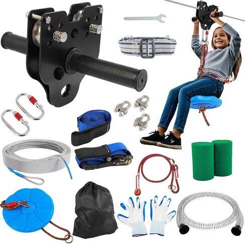 FAHKNS 180FT Zipline for Backyard Kids and Adults: 400LBS Capacity Updated Removable Design Trolley,Safety Harness,Thickened Seat,Quick Tighten Zipline Kits for Outdoor in Kuwait