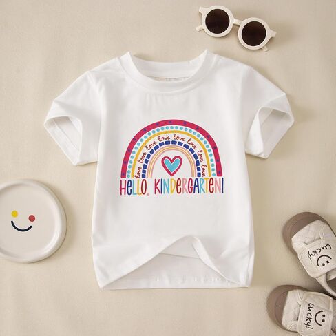 قميص رياض الأطفال للفتيات في اليوم الأول من رياض الأطفال Tshirt لطيف قوس قزح قمم الأطفال الصغار العودة إلى ملابس المدرسة in Saudi Arabia