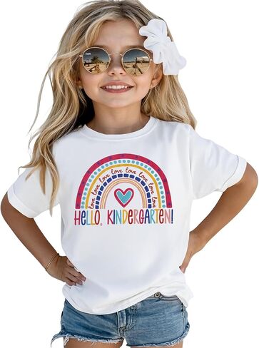 قميص رياض الأطفال للفتيات في اليوم الأول من رياض الأطفال Tshirt لطيف قوس قزح قمم الأطفال الصغار العودة إلى ملابس المدرسة in Saudi Arabia