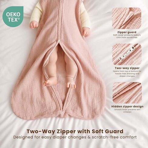Konssy Muslin Baby Sleep Sack 12-18 Months 0.8 TOG, 2 Pack 100% Cotton Wearable Blanket for Babies, 2-Way Zipper Breathable Sleeping Sack Infant Toddler Essentials for Girls and Boys (Blossom, Pink) in Kuwait