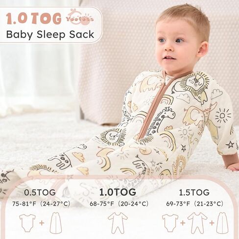 Yoofoss Baby Sleep Sack 6-12 Months 1.0 Tog Long Sleeve Sleep Sack Organic Cotton Wearable Blanket for Infants 2-Way Zipper Quilted Sleeping Sacks(Medium) in Saudi Arabia