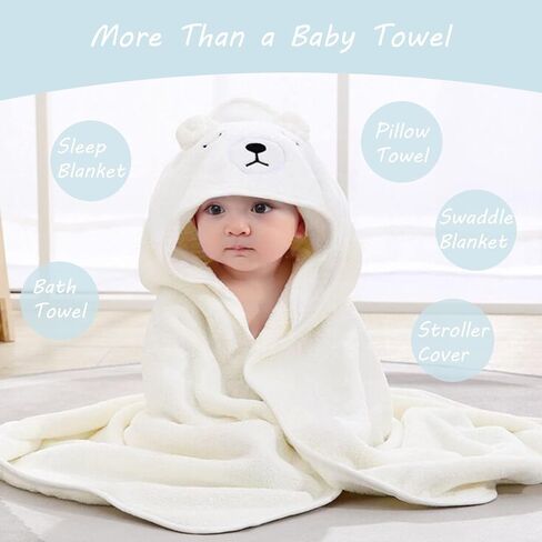 2 Pack Hooded Baby Towels - Premium Ultra Soft Organic Baby Bath Towel – Absorbent and Hypoallergenic Towels for Baby Boy Girl, Toddler, Newborn Essentials (Elephant & Bear) in Kuwait