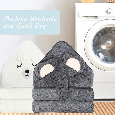 2 Pack Hooded Baby Towels - Premium Ultra Soft Organic Baby Bath Towel – Absorbent and Hypoallergenic Towels for Baby Boy Girl, Toddler, Newborn Essentials (Elephant & Bear) in Kuwait
