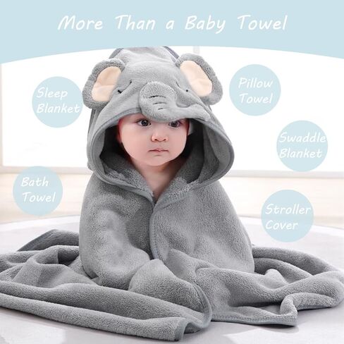 2 Pack Hooded Baby Towels - Premium Ultra Soft Organic Baby Bath Towel – Absorbent and Hypoallergenic Towels for Baby Boy Girl, Toddler, Newborn Essentials (Elephant & Bear) in Kuwait