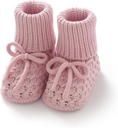 Newborn Shoes Knitted Baby Booties Hand Crochet Knit Infant Boys Girls First Walkers Soft Crib Sock Boots in Kuwait