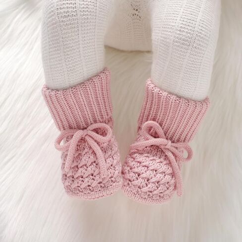 Newborn Shoes Knitted Baby Booties Hand Crochet Knit Infant Boys Girls First Walkers Soft Crib Sock Boots in Kuwait