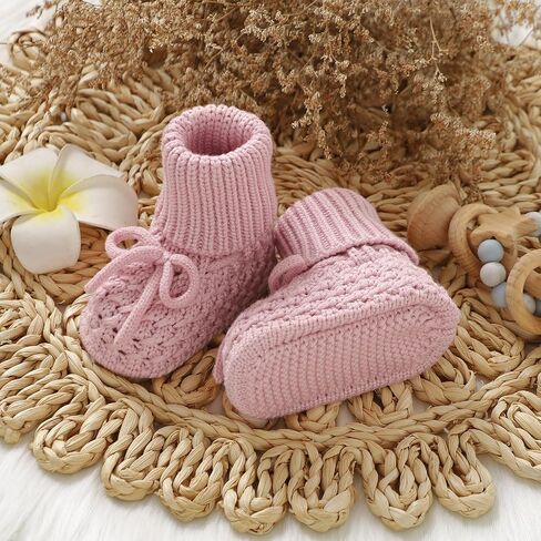 Newborn Shoes Knitted Baby Booties Hand Crochet Knit Infant Boys Girls First Walkers Soft Crib Sock Boots in Kuwait