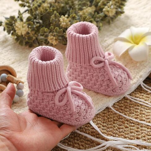 Newborn Shoes Knitted Baby Booties Hand Crochet Knit Infant Boys Girls First Walkers Soft Crib Sock Boots in Kuwait