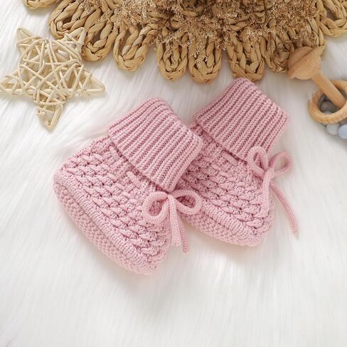 Newborn Shoes Knitted Baby Booties Hand Crochet Knit Infant Boys Girls First Walkers Soft Crib Sock Boots in Kuwait