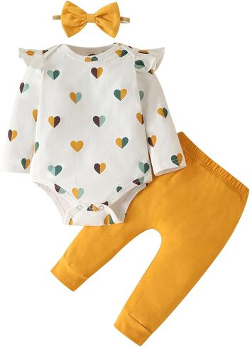 Fullfamous Baby Girl's 3pc Frill Long Sleeve Romper and Pant Set in Saudi Arabia