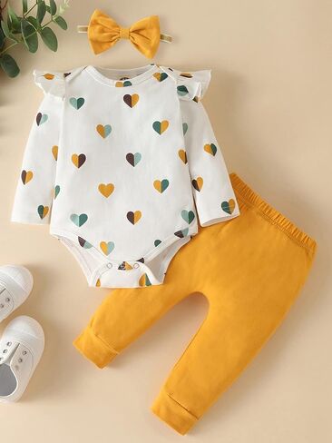 Fullfamous Baby Girl's 3pc Frill Long Sleeve Romper and Pant Set in Saudi Arabia