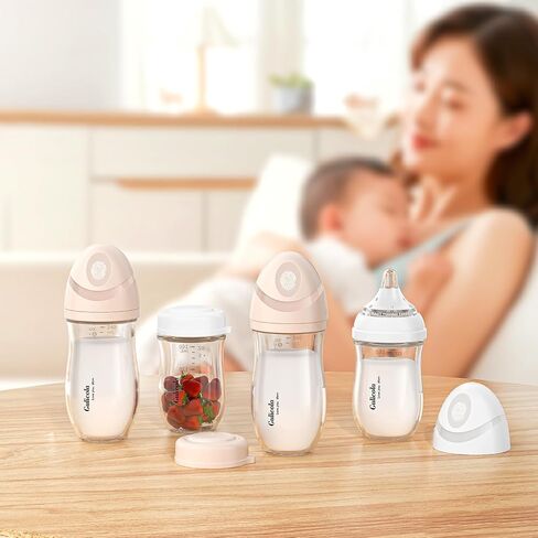 Natural Glass Baby Bottle for Breastfeeding Babies, Newborn Anti-Colic Bottle Set with Slow Flow Nipple, 0-3 Months, 5 oz, 2 Pack - White in Kuwait