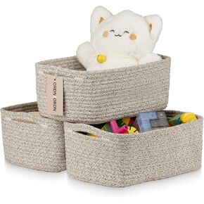 Storage Baskets for Organizing, Small Storage Bins for Shelves, Gift Basket Empty, Cute Woven Decorative Closet Organizer, Baby Rope Basket, Dog Toy Storage, 11x7.5x4.5", 3Packs Mixed Brown in Saudi Arabia