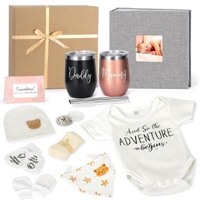 New Mom Gifts,Gender Reveal Gift,Pregnancy Gift for Expecting Mom,Pregnancy Announcement Baby Shower Gifts Basket with Baby Photo Albums,Tumbler for New Parents, First Time Mom,Gender Reveal in Saudi Arabia