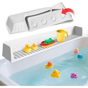 Splash Guard for Bathtub Kids - Silicone Bathtub Splash Guard with 11 Suction Cups, Bath Tub Play Shelf for Kids & Toy Holder, Prevent Water Spill in Bathroom, Fun Bath Time for Toddlers Baby, Gray in Saudi Arabia