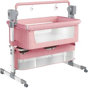 Electric Bluetooth Smart Baby Bedside Crib, Baby Bassinet Bedside Sleeper, Next to Me Crib with Wheels, Foldable Co-Sleeping Bassinet with 5 Swaying Gears and Remote (601 Pink) in Saudi Arabia