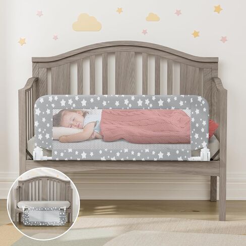 Crib Rail Guard for Toddlers - 35.4" Toddler Bed Rails Convertible Safety Side Protector Swing Down Mesh Breathable Bed Barriers with Reinforced Anchor Safety in Kuwait