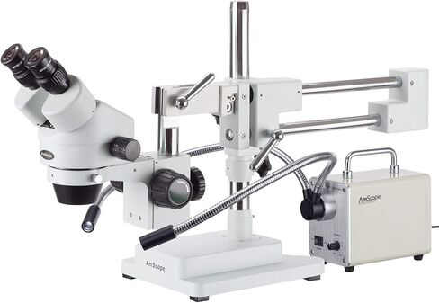 AmScope SM-4BZ-30WY 3.5X-90X Zoom Stereo Microscope on Dual-Arm Boom Stand with Dual-Arm LED Fiber Optic Light in Saudi Arabia