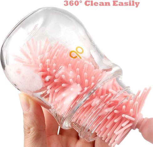 6 In1 Baby Bottle Brush Kit ، منظف فرشاة زجاجة سيليكون محمول مع فرشاة قش ، فرشاة الحلمة ، رف التجفيف ، موزع الصابون ، كيس تخزين للسفر أو المنزل (وردي) in Kuwait